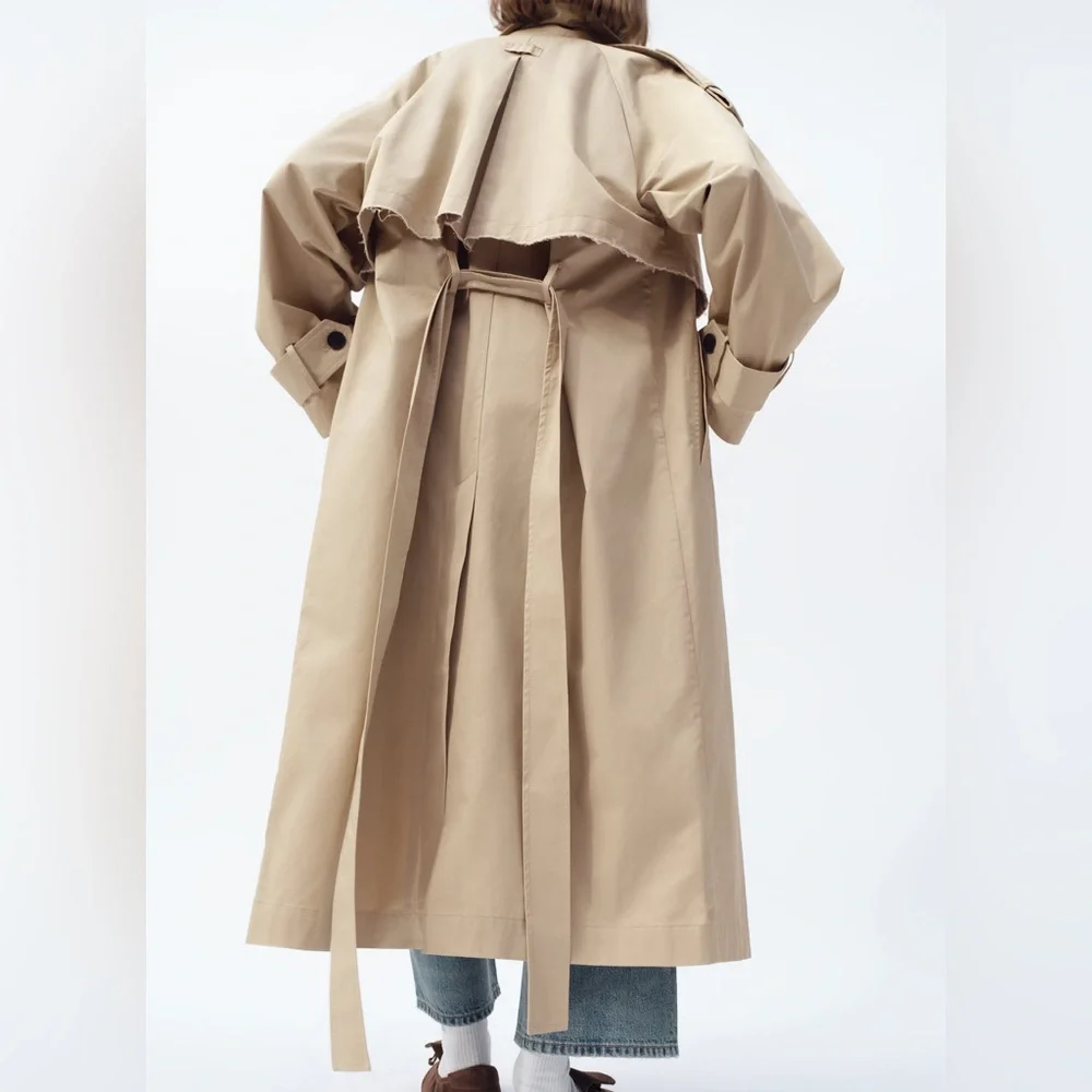 Zara coat jacket overcoat trench duster long beige tan casual